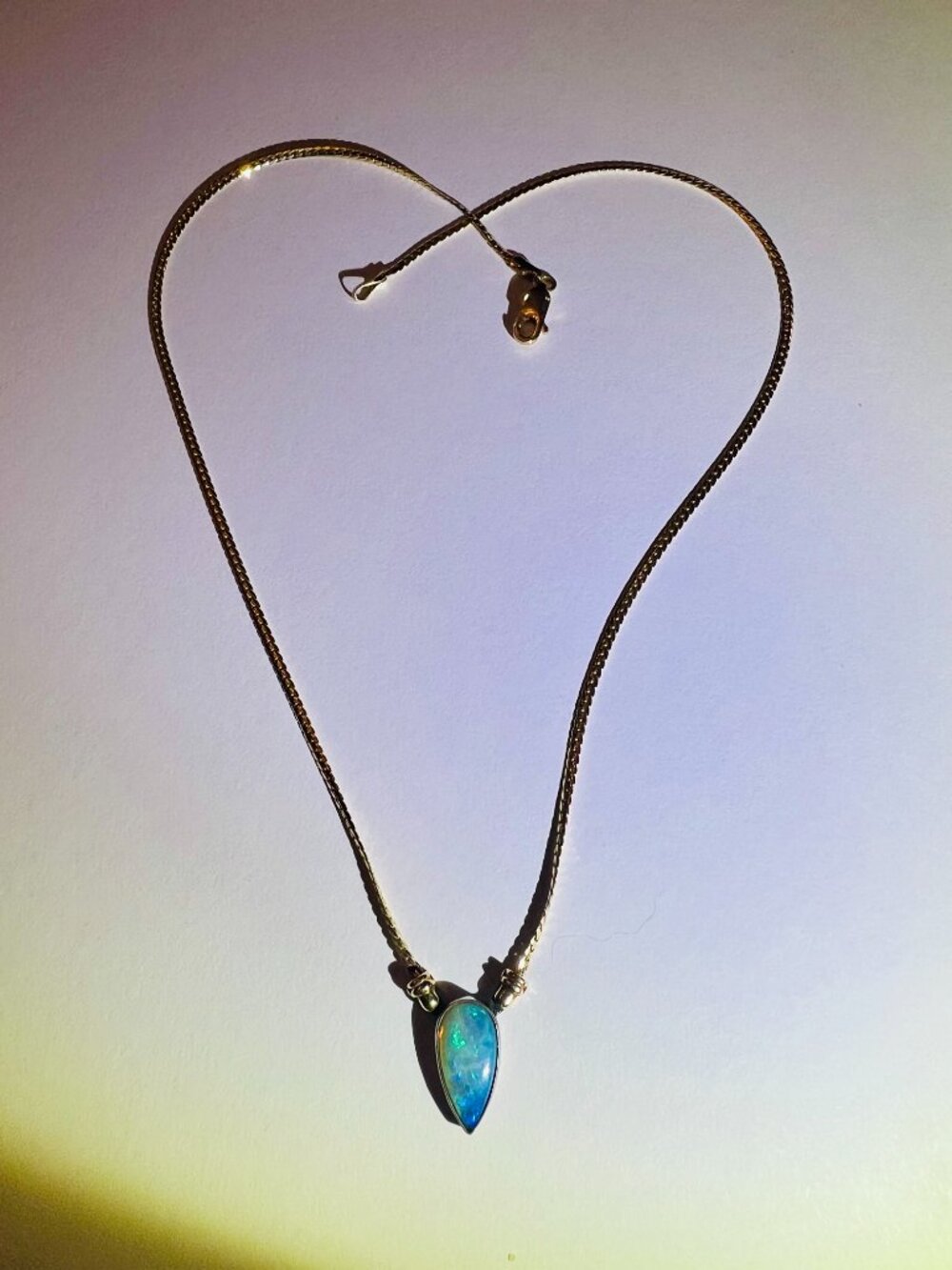 Blue Opal on a 14k gold chain, Stamped - Picture 2 of 10